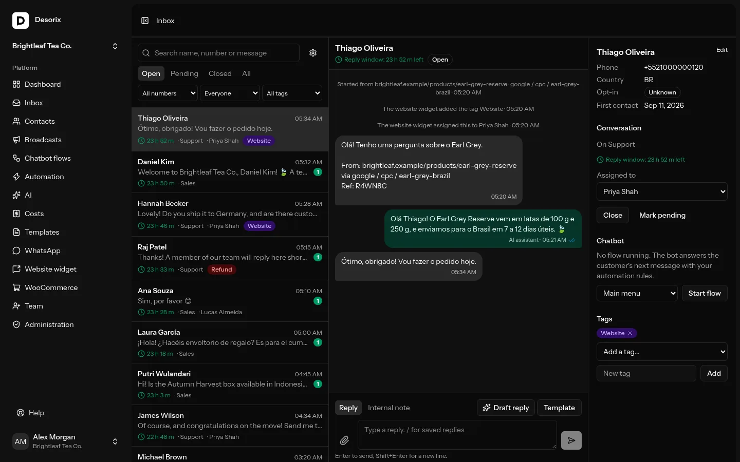 The inbox in dark mode